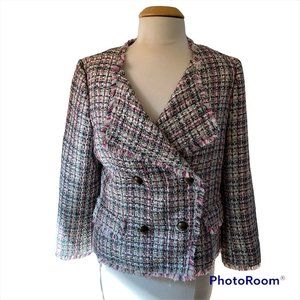 Ann Taylor Womens Multicolor Double Breasted Tweed Cascade Jacket Size 8 NWT